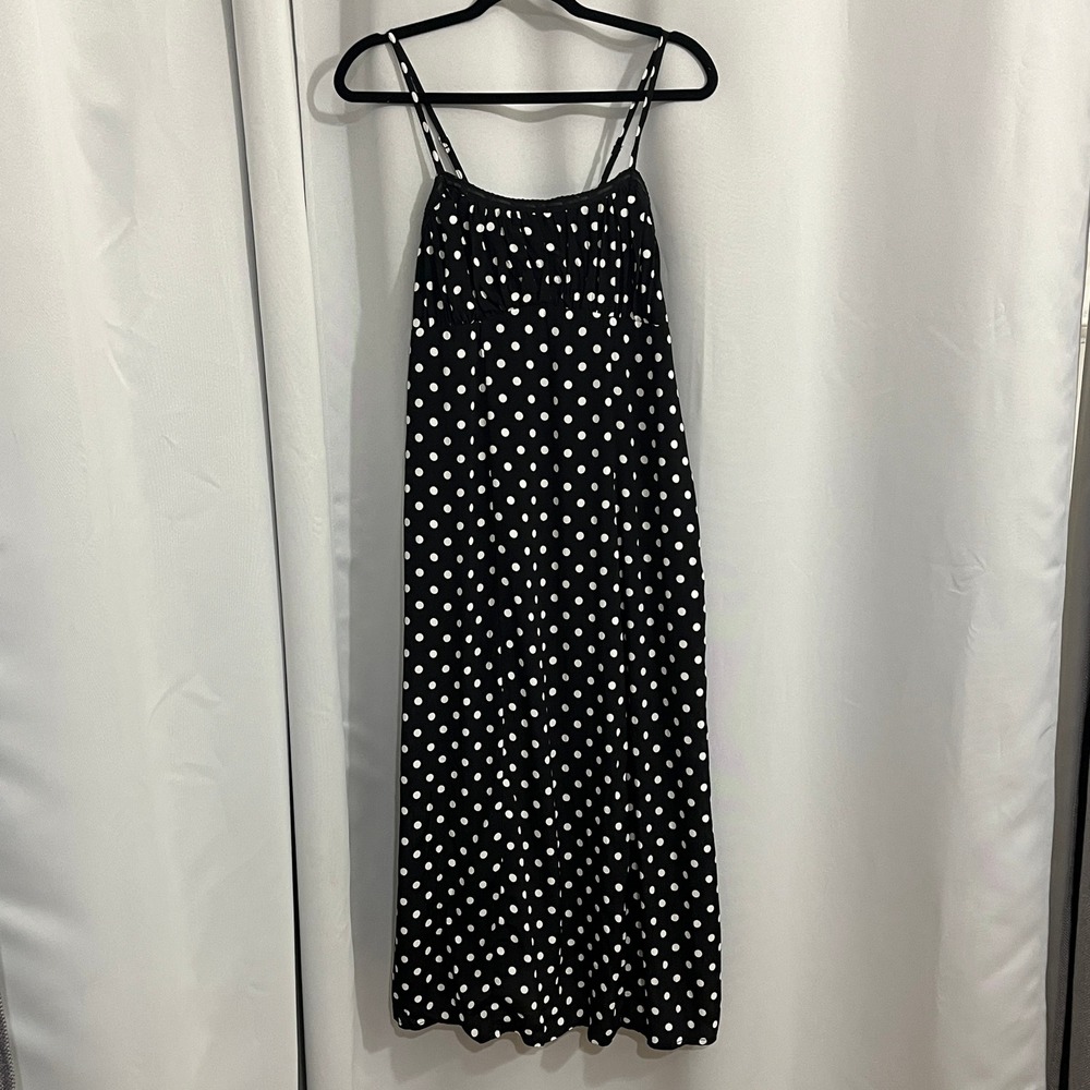 No Boundaries Maxi Slip Dress Women M Black White Polka Dot Retro Rockabilly 90s - Picture 2 of 15